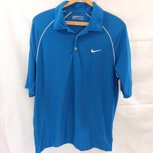 Medium Men’s Nike Golf Fit Dry Polyester Blue Golf Polo Swoosh Logo Very Good